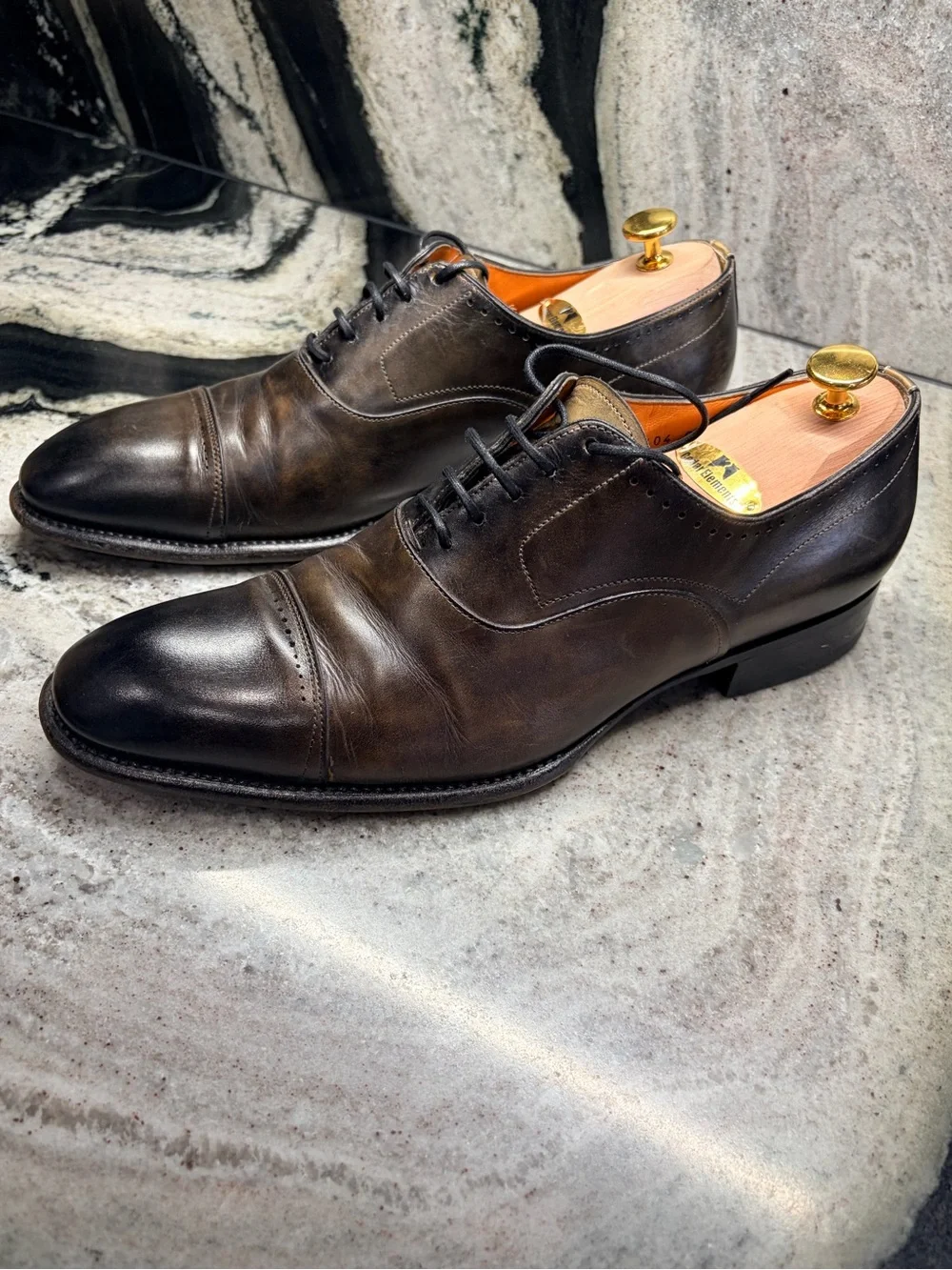 Santoni Fatte a Mano Museum Brown Cap Toe Oxford UK 9.5 US 10.5 Handmade